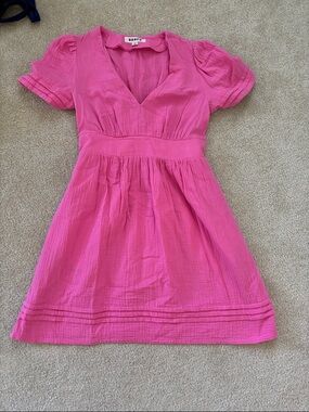 chinese dress ladies Carmen Linen Short Dress-Bright Blue, Elaborate Terrace main image 1